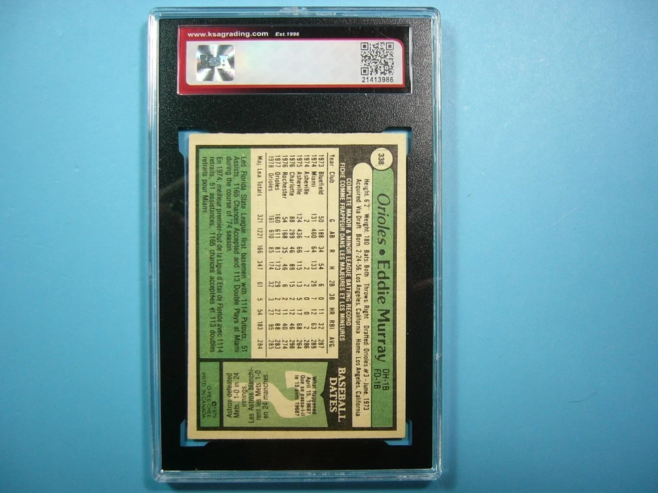 Tarjeta de béisbol 1979 O-PEE-CHEE MLB #338 Eddie Murray KSA 8 casi nueva/como nueva nítida+ '79 opc Foto 2 de 2