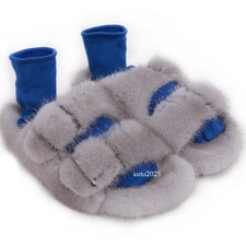 Womens Slides Full Covered Real Mink Fur Sandals Slippers Indoor Outdoor Shoes