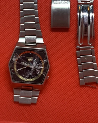 Vintage Seiko Watch Mens Silver Hexagon 6309-6100 For Repair Crystal VTG RARE