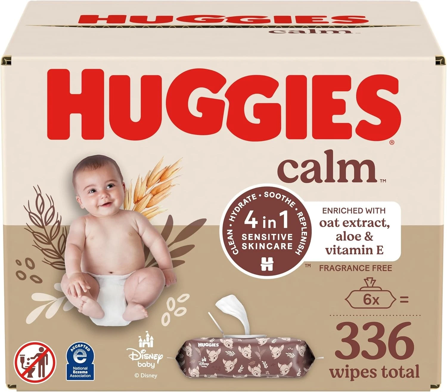 Huggies Calm Baby Wipes, Unscented, Hypoallergenic, 6 56 Count (Pack of 6)
