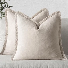 Decorative Throw Pillow Covers Neutral Linen Fringe Throw Pillows Set of 2 Na...