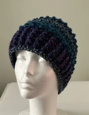 Crochet Handmade Hat/Beanie Blue Purple Bobble Textured Fall Winter Cozy Warm