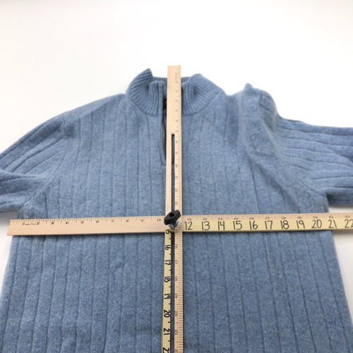 Brooks Brothers Scottish Lambswool Large 1/4 Zip Mock Neck Sweater Ribbed Blue - Picture 5 of 17