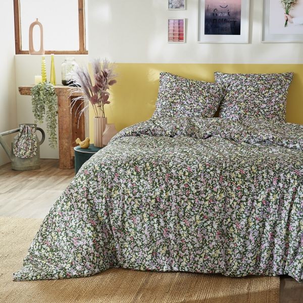 Parure de lit 200x200 cm en pur coton supérieur collection Myosotis floral