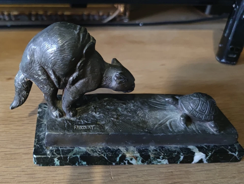 Rare Bronze Signé Frecourt Le Chat Et La Tortue Époque Début Xix Ème - Photo 4/4