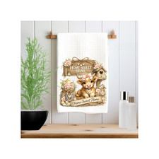 Highland Cow Kitchen Dish Towel Home Sweet Home Farmhouse Rustic Decor Gift