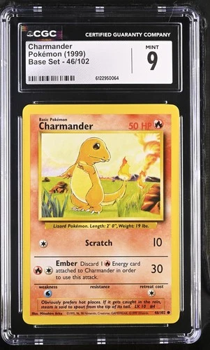 CGC 9 MINT Charmander 1999 Base Set 46/102 Pokemon Card
