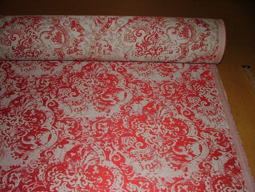23 Metri Cherry Red Damasco Jacquard Tessuto Tenda Fodera Cuscino Multiuso - Foto 4 di 14