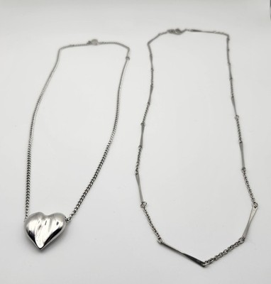 VTG Avon Silver Tone Necklace Pair - One Heart Pendant (18'') And Second (20'')