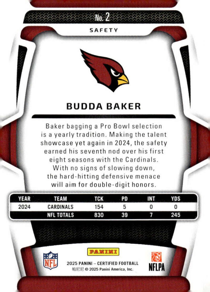 BUDDA BAKER 2025 Panini Certified #2 NFL Cardinals ID:152725 | eBay