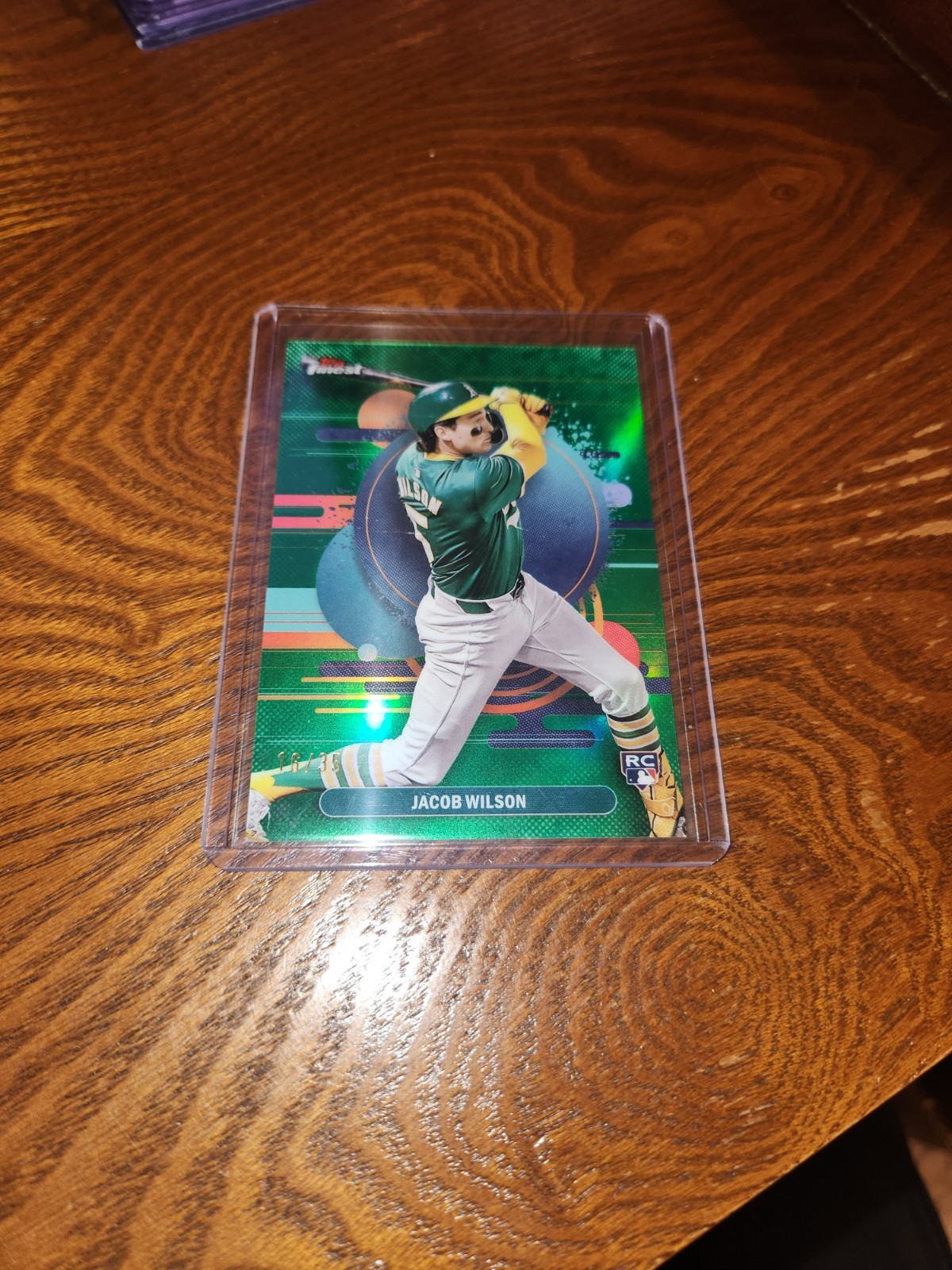 2025 Topps Finest Jacob Wilson Uncommon Green Refractor RC SP #16/35 A'S