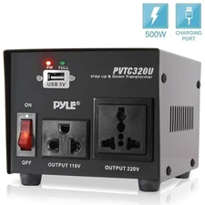 Pyle Step Up & Down Voltage Converter Transformer w/ USB Charging Port PVTC320U