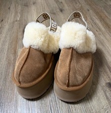 UGG Funkette Women  s US 9 Brown Suede Shearling Slip-On Platform Slippers