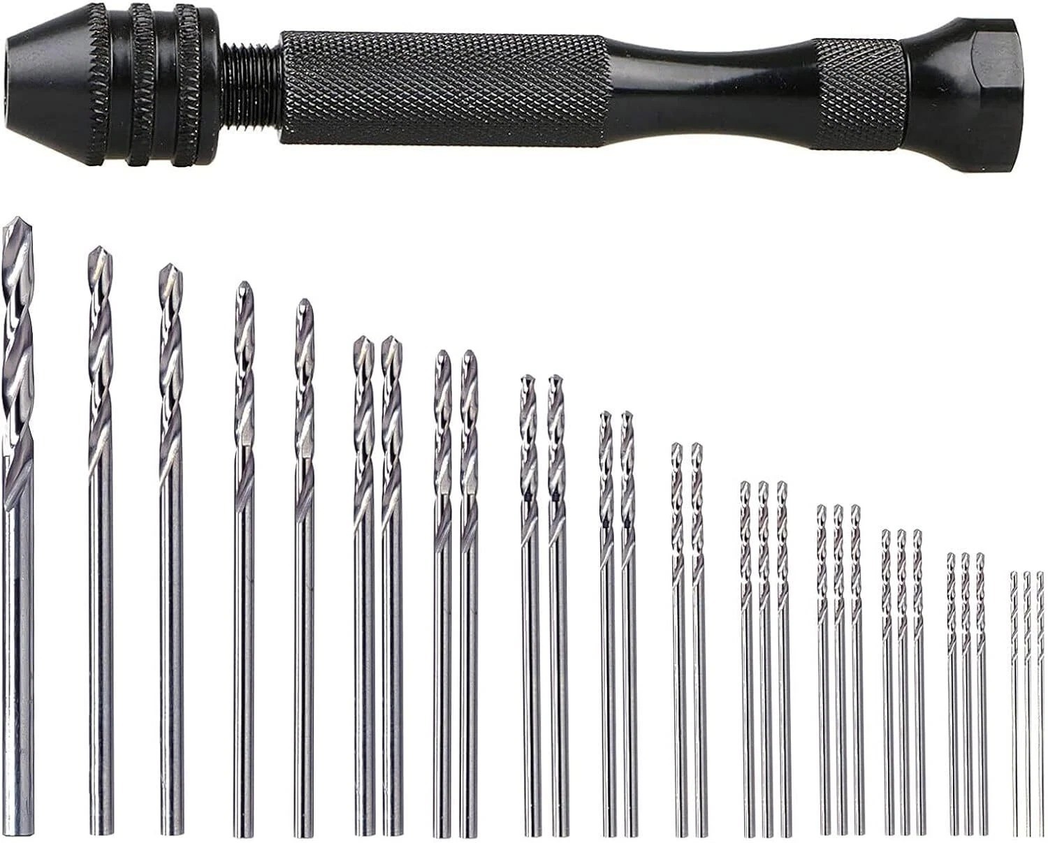 31PCS Mini Hand Drill Pin Vise Set Manual Keyless Chuck Micro Drill Bits Tool