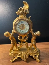 Antique Edwardian New Haven Cherub Novelty Clock Uranium Face (see notes)