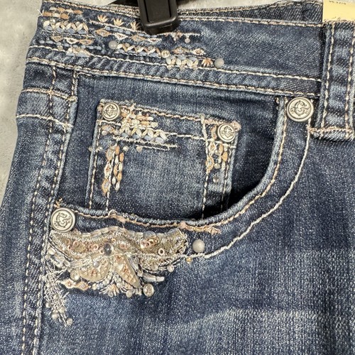 Grace in LA Womens Bootcut Jeans Mid Rise Easy Fit Distressed Embellished 34x30 - Picture 6 of 21