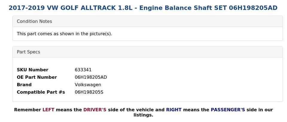 2017-2019 年大众高尔夫 ALLTRACK 1.8L - 发动机平衡杆身套装 06H198205AD — 第 3/4 张图片