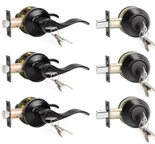 3 Pack Exterior Door Lock Set with Deadbolt Front Door Entry Lever Lockset wi