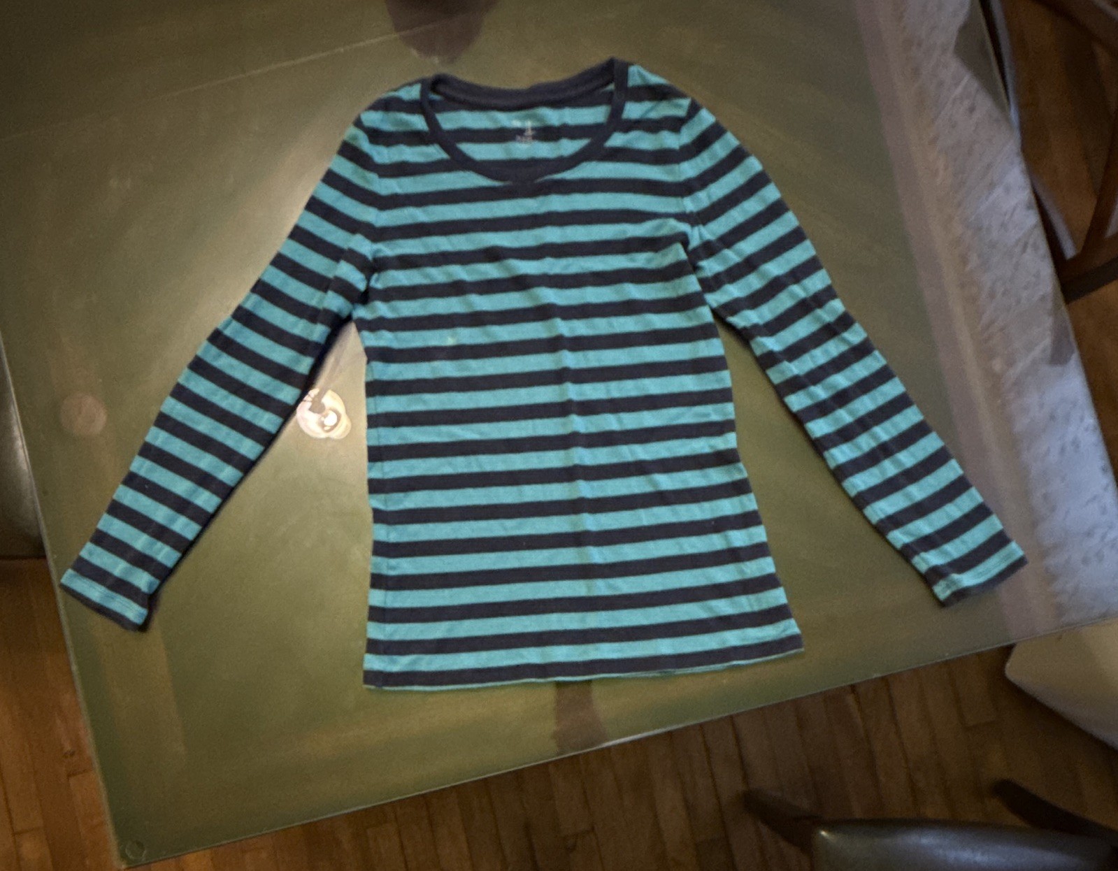 George Women’s Striped Long Sleeve Crew Neck T-Shirt M Blue/Green Cotton Knit
