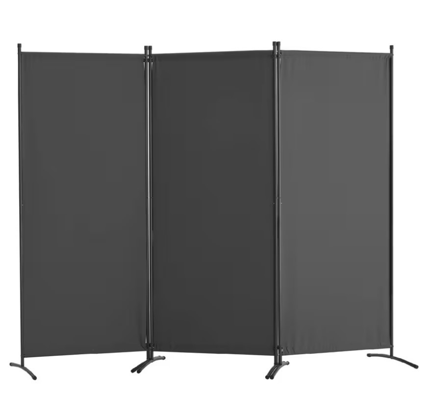 3-Panel Room Divider Folding Privacy Screen – Gray Fabric Partition