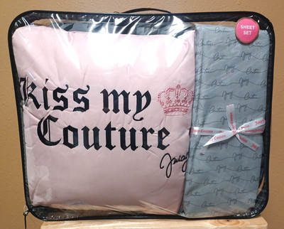 Juicy Couture Grey ''Kiss My Couture'' 8pc QUEEN Set Comforter,Shams,Pillow,Sheets