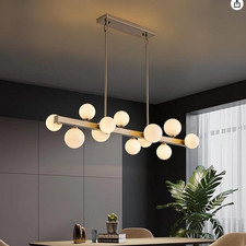 12-Light Modern Gold Chandelier Frosted Glass Globe Pendant Linear Lighting
