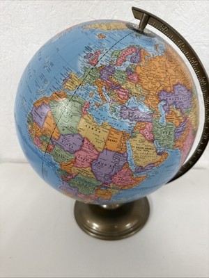 Vintage George F Cram Imperial Globe 12” World Map Metal Base USA