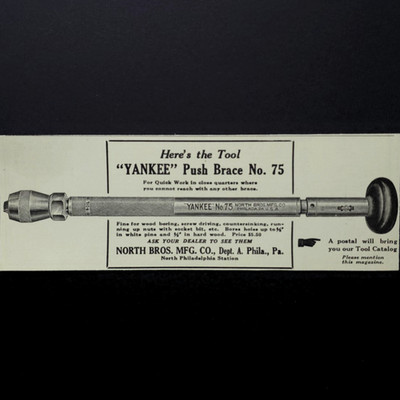 Yankee Push Brace No 75 North Bros Woodworking Hand Drill Tool 1927 Vtg Print Ad