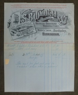 1897 Billhead Birmingham (S. B. Whitfield & Co Metallic Bedstead Makers) Bor