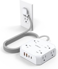 Surge Protector Power Strip, 8 Outlets with 4 USB Ports 2 C , 5FT, White