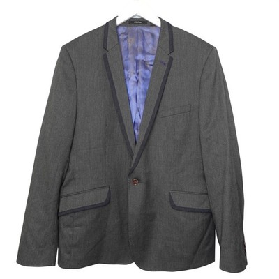 Ted Baker Blazer Mens 6 XXL Gray Two Button Piping Trim Sport Coat Viscose
