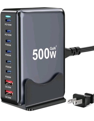 500W USB C Fast Charger Block - 8-Port GaN Charging Station for Multiple Devices