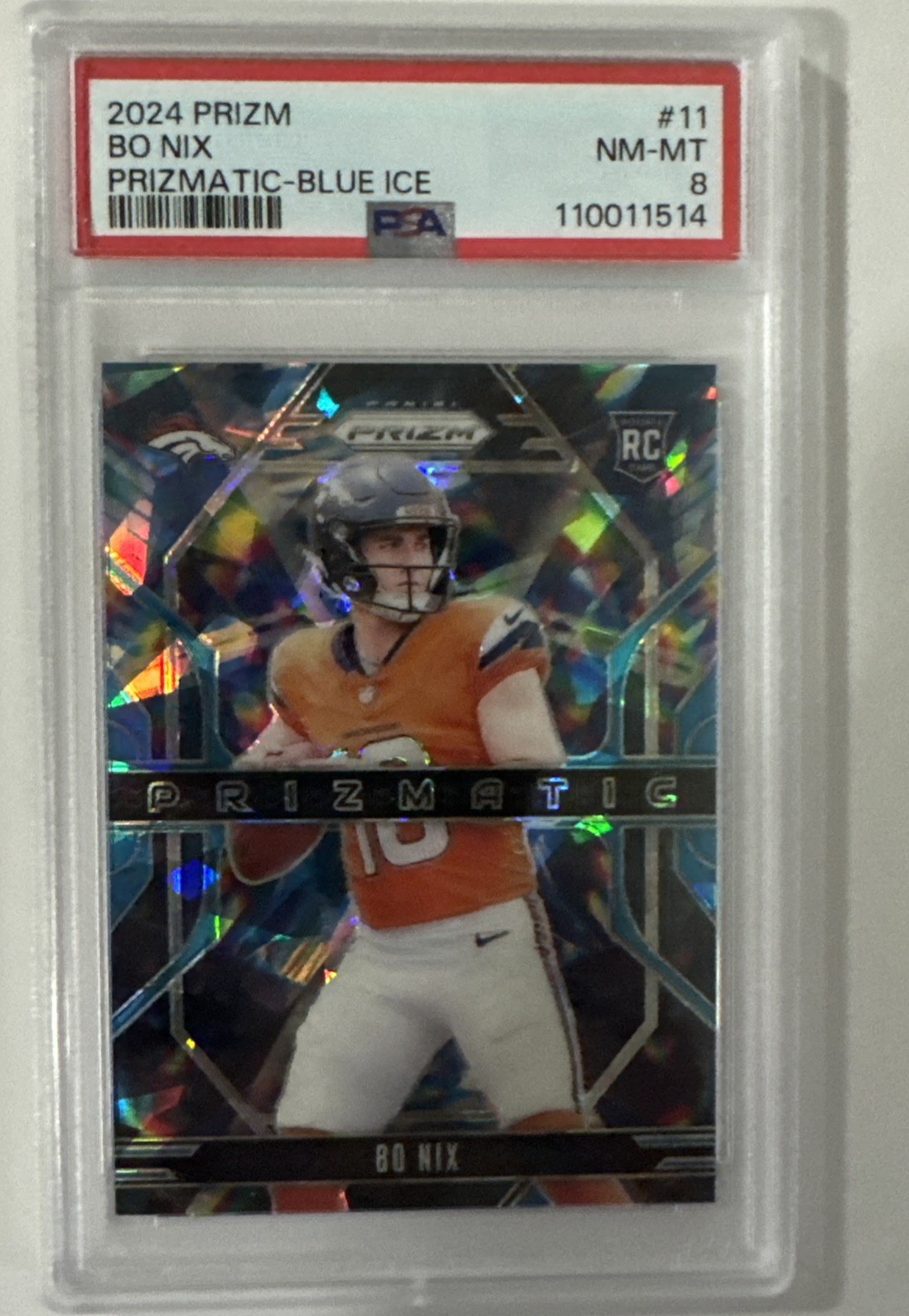 2024 Panini Prizm - Prizmatic Bo Nix #11 Blue Ice Prizm /99 (RC)
