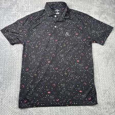 Rhoback Black Galaxy Outer Space Print Stretch Performance Golf Polo Men's Small