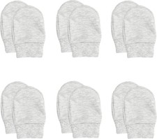 Anti-Scratch Baby Mittens 6 Pack &ndash; Grey, 100% Cotton, Newborn Safety