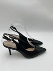 Saks Fifth Avenue Slingback pointed toe kitten heel Black Leather Size 6.5M