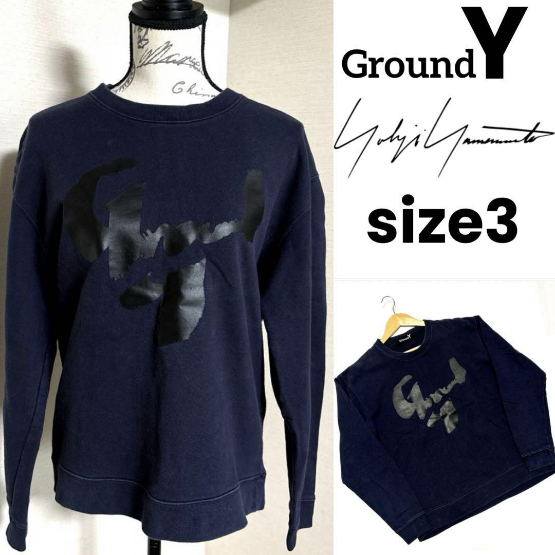 トップス Ground Y Yohji Yamamoto crew neck sweat Yohji Yamamoto Ground Y Black Logo Sweatshirt Top Unisex L