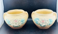 Vintage Pair Of Original Hull Water Lily Bowl Planters L-23-5 1/2" Hull Pottery