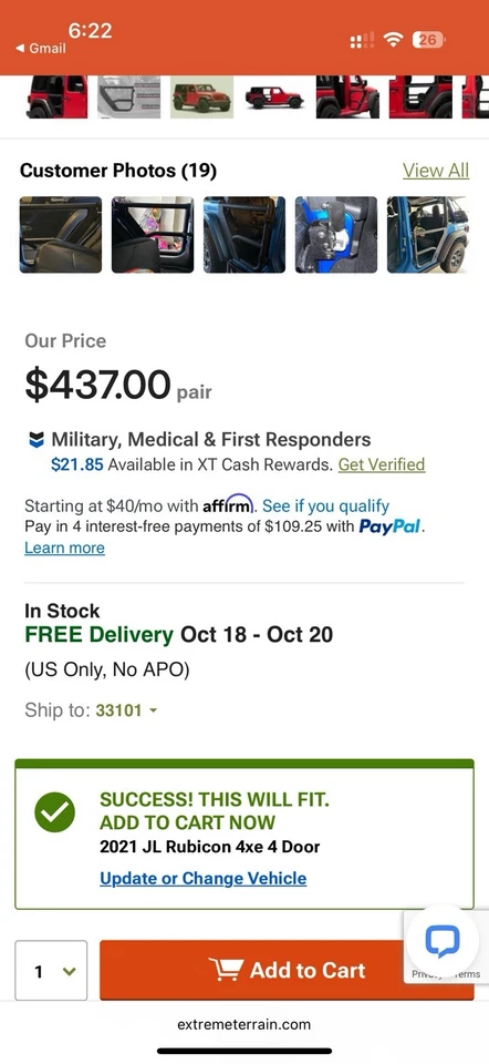 Body Armor 4x4 Rear Tube Doors; Textured Black (18-26 Jeep Wrangler JL 4-Door) - Image 3 of 4