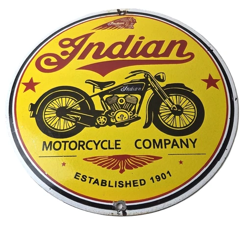 Vintage Indian Motorcycles Porcelain Sign - Authorized Dealer Sales Gas Sign