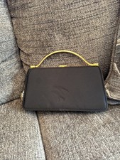 La Regale Black Satin Clutch Purse Evening Bag gold Handle. New with tags.