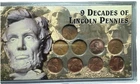 1918 - 1997 9 Decades of Lincoln Pennies Sealed Plastic Case Steel Unc Bu Circ
