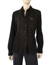 Faconnable Black Goatskin Suede Jacket Overshirt With Satin Lining M