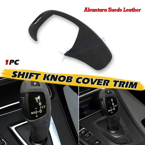 Black ABS Alcantara Suede Leather Gear Shift Knob Cover Trim For BMW