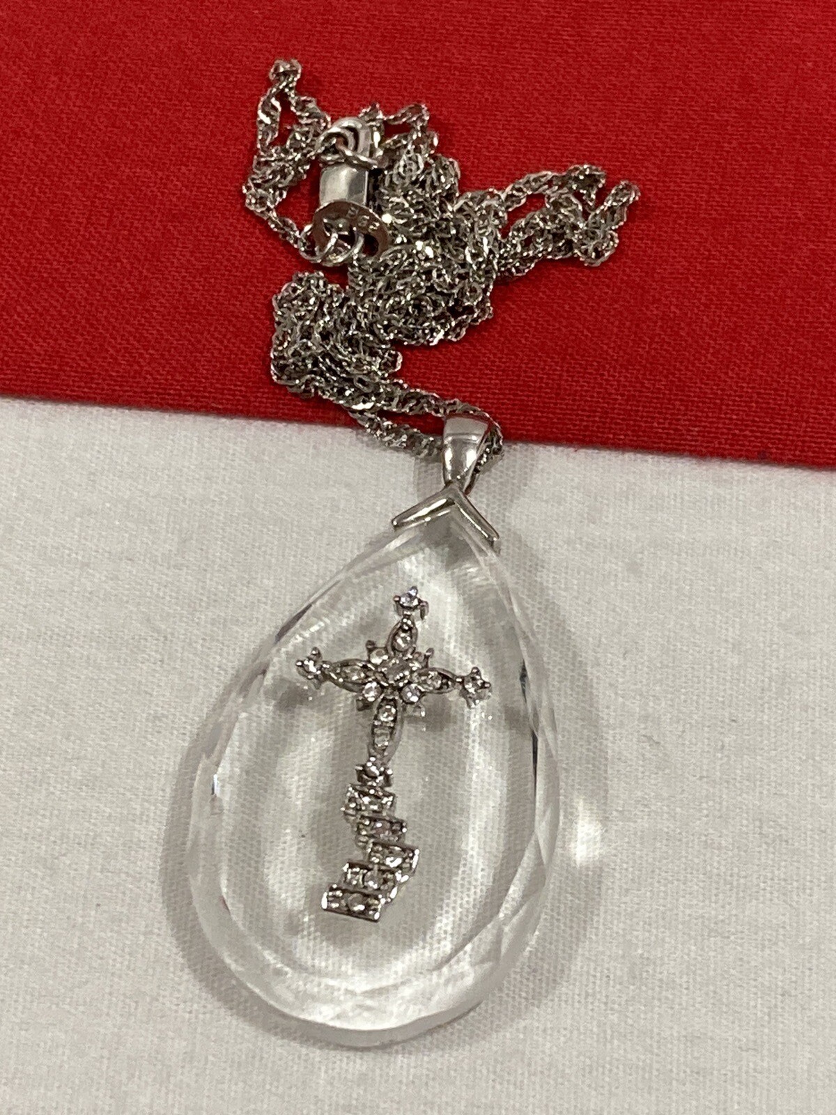 Vintage BGE 925 Sterling Silver Religious Cross Glass Pendant ...