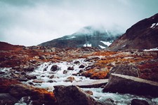 Landscape river norway mountains mist rocks fall nordic Custom Gaming Mat Desk
