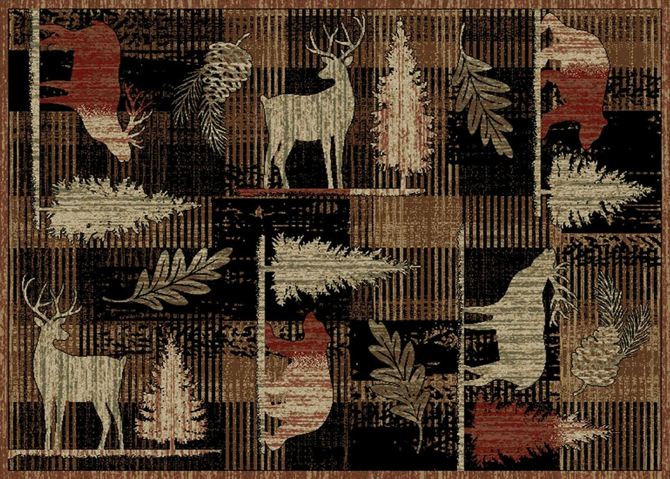 Alfombra de área 8x10 (7'10" x 9'10") cabaña oso ciervo alce pino **ENVÍO GRATUITO** Foto 2 de 2