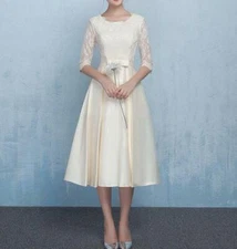 Occident Women's Formal Evening Gown Midi Dress Lace Prom Bridesmaid Half Sleeve