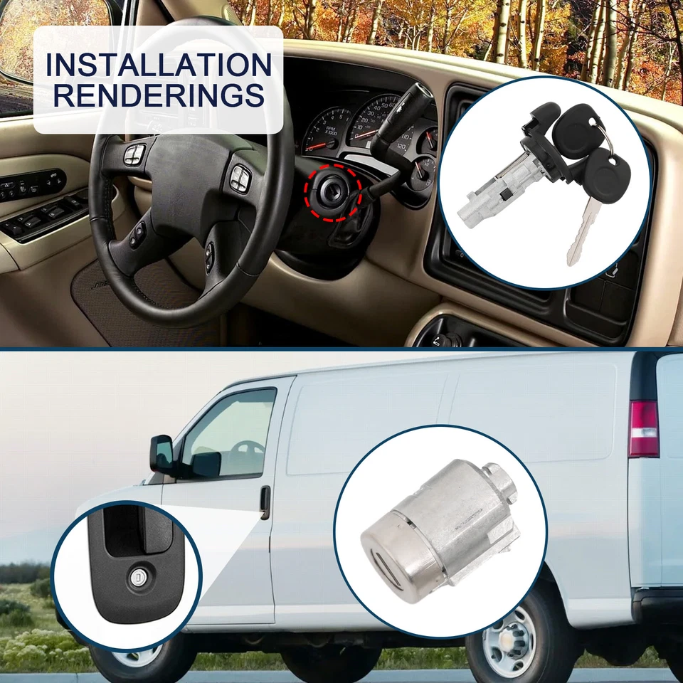 Ignition Switch Door Lock Cylinders Fit 02-07 Chevy Express GMC Savana w/ Keys - Image 4 of 4