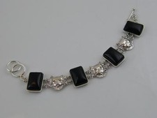 STERLING 925 SILVER  ONYX CAT BRACELET